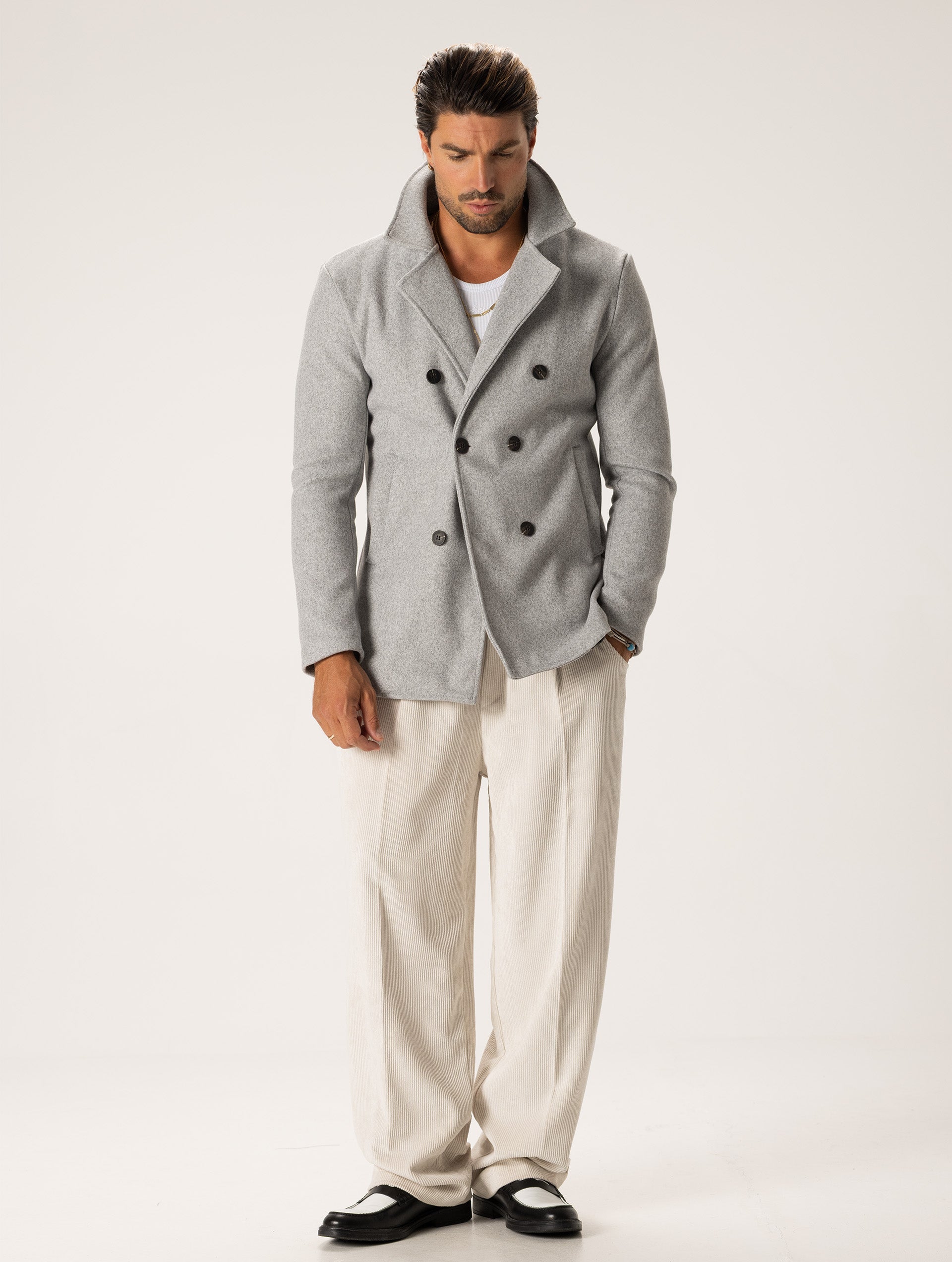 BOONE DOUBLE BREASTED COAT IN GREY