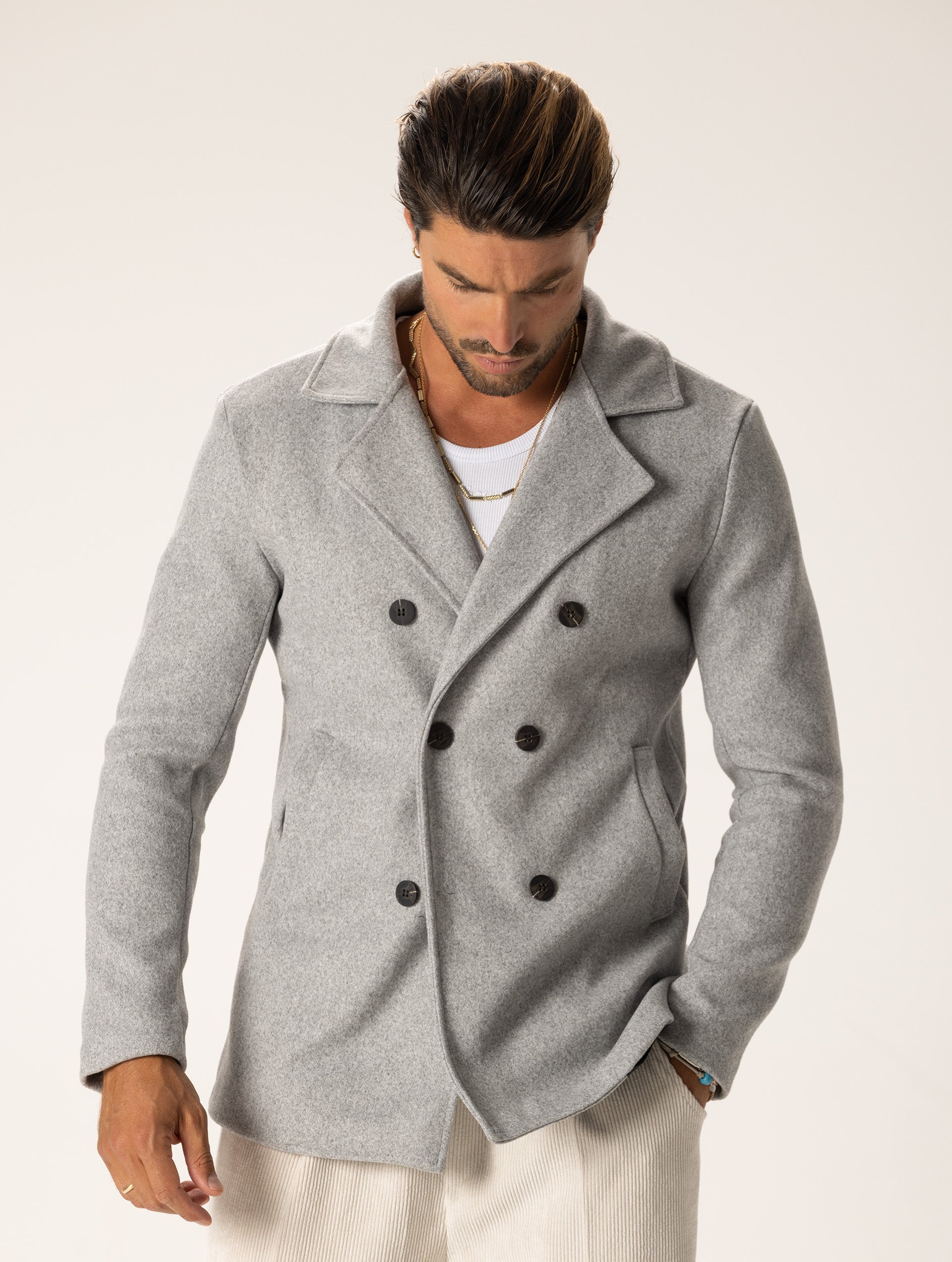 BOONE DOUBLE BREASTED COAT IN GREY