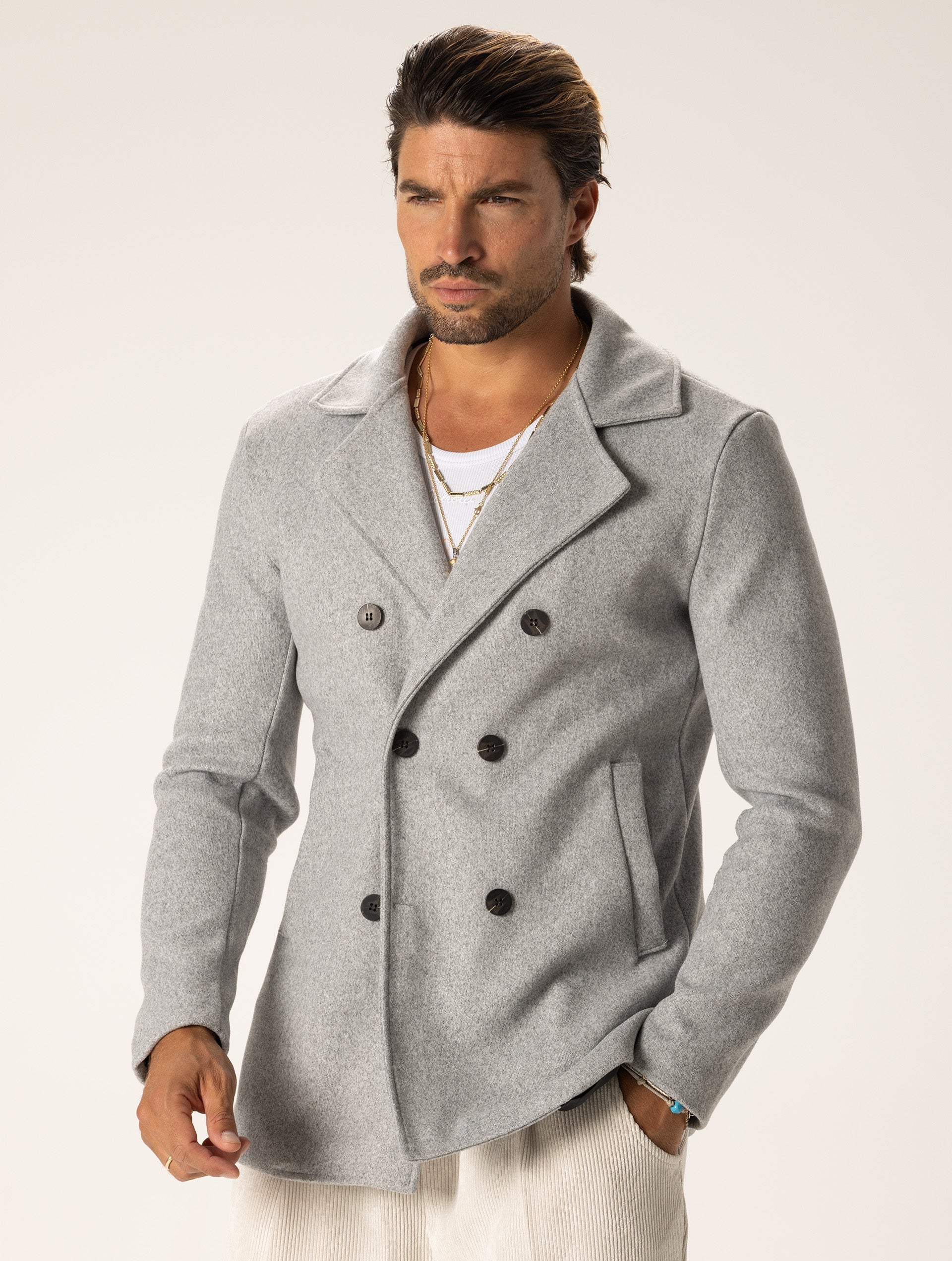 BOONE DOUBLE BREASTED COAT IN GREY