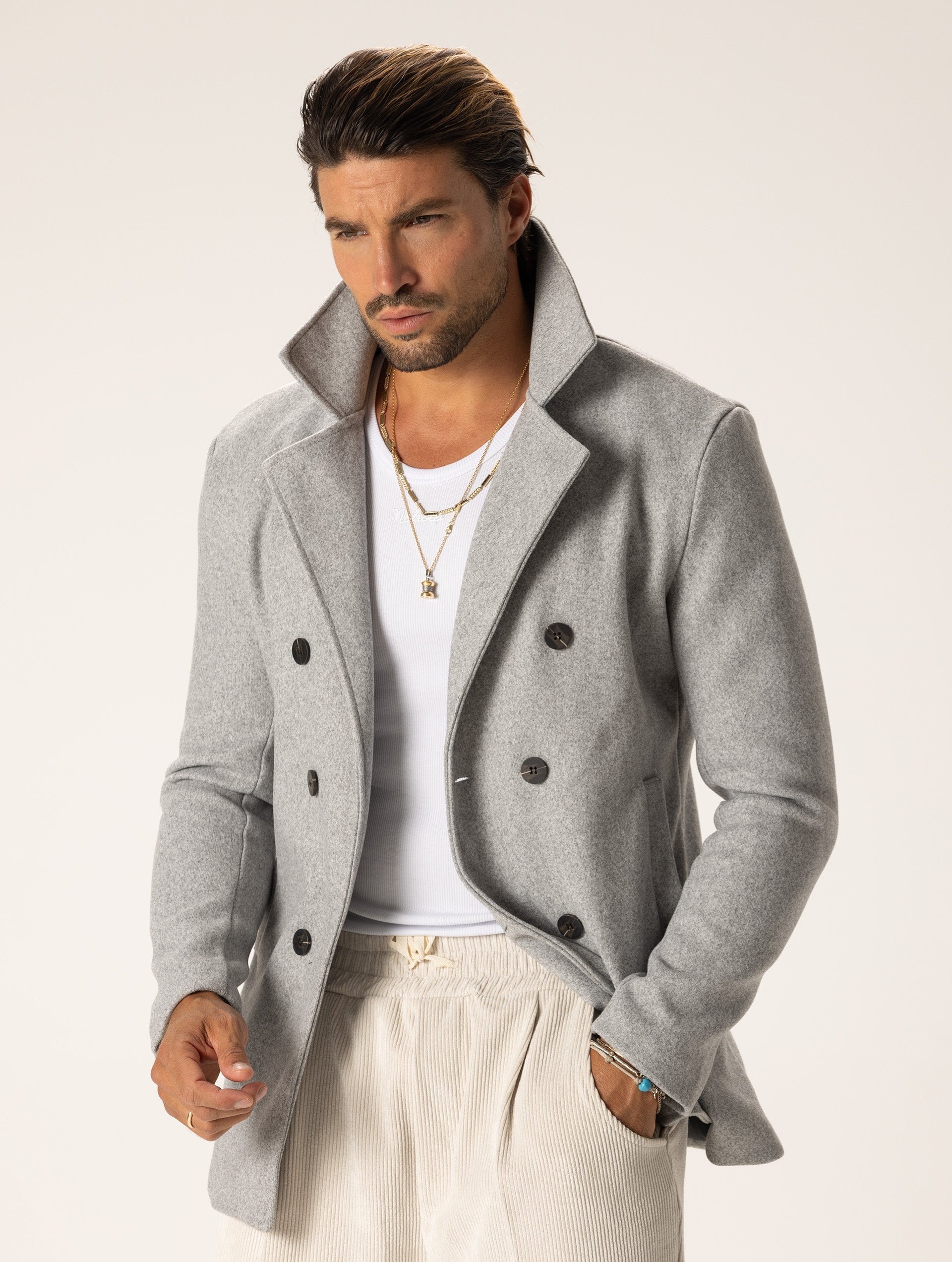 BOONE DOUBLE BREASTED COAT IN GREY