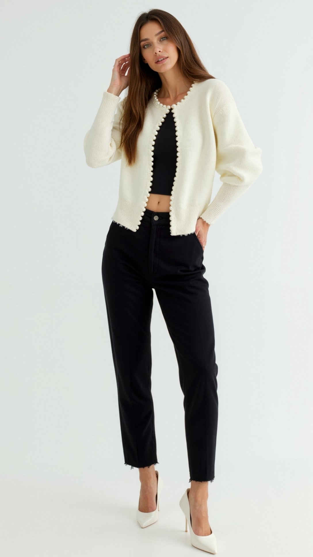 Caroline Pearl Trim Knit Cardigan