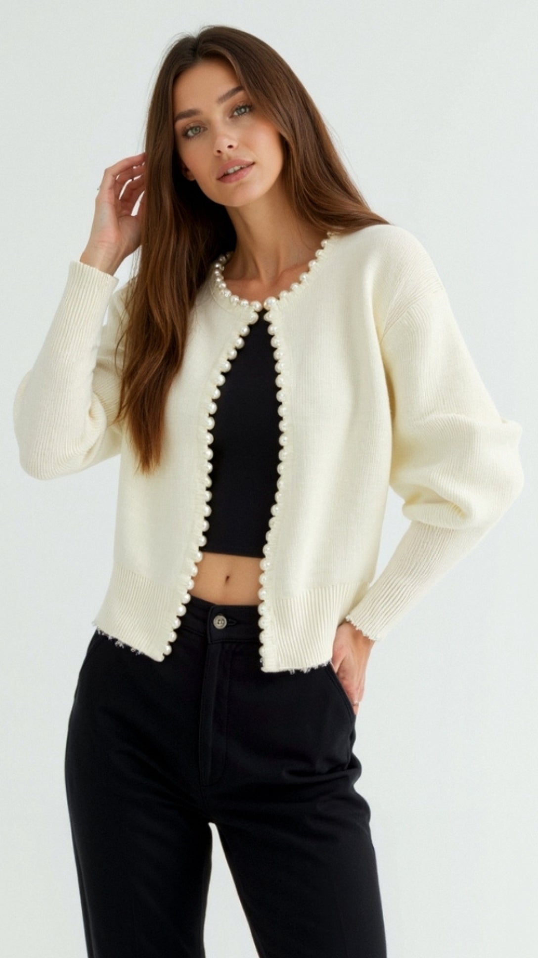Caroline Pearl Trim Knit Cardigan